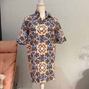 Sandro Blue and Brown Patterned Mini Dress